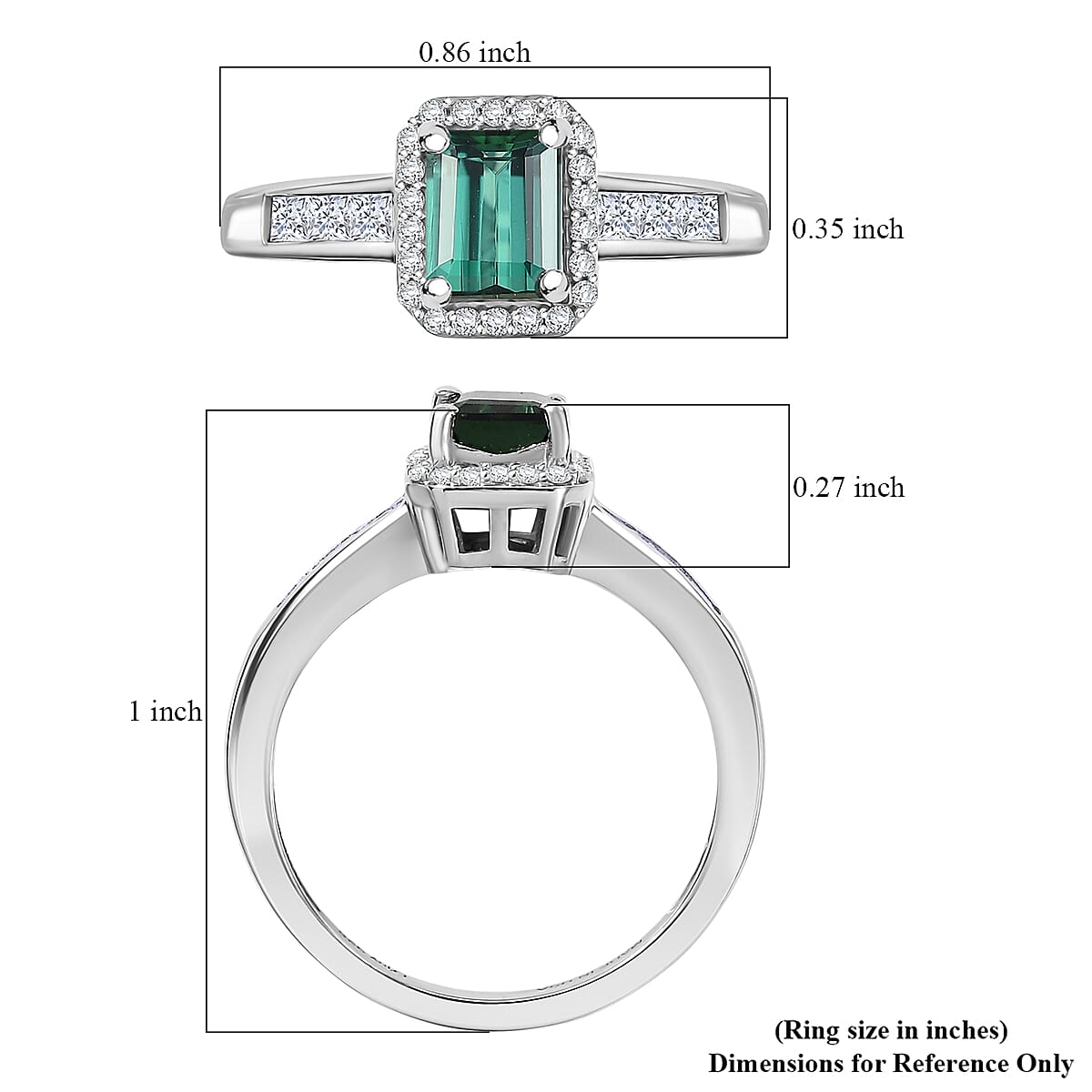 D'Joy  Pirineu Lagoon Tourmaline, Moissanite Ring in Rhodium Over Sterling Silver 1.30 ctw (Size 9.0) image number 5