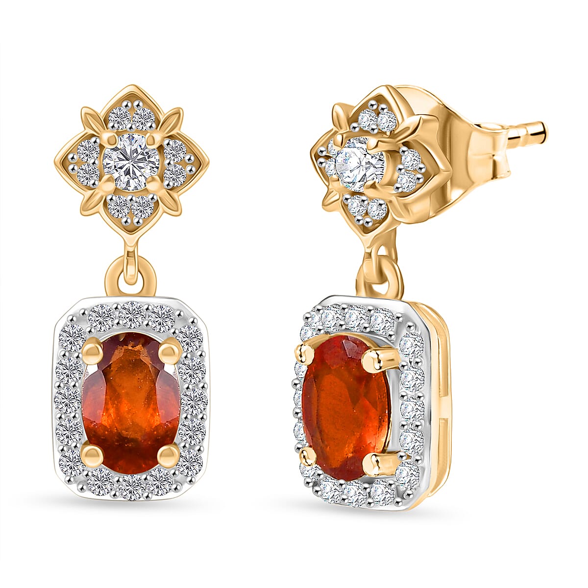 D'Joy Premium Ceylon Hessonite Garnet and White Zircon 1.70 ctw Earrings in 18K YG Plated Sterling Silver