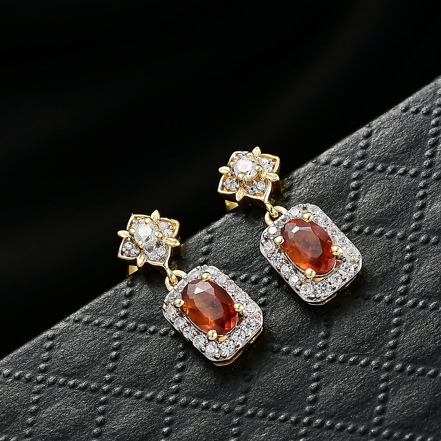 D'Joy Premium Ceylon Hessonite Garnet and White Zircon 1.70 ctw Earrings in 18K YG Plated Sterling Silver