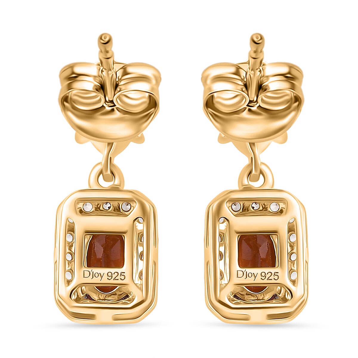 D'Joy Premium Ceylon Hessonite Garnet and White Zircon 1.70 ctw Earrings in 18K YG Plated Sterling Silver