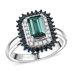 Luxoro AAA Pirineu Lagoon Tourmaline, Blue Diamond, Diamond (I2) Ring in 10K White Gold 2.20 ctw (Size 10.0)