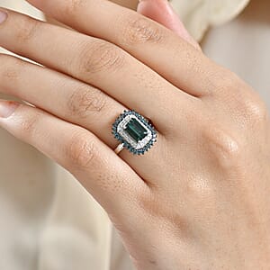 Luxoro AAA Pirineu Lagoon Tourmaline, Blue Diamond, Diamond (I2) Ring in 10K White Gold 2.20 ctw (Size 10.0)