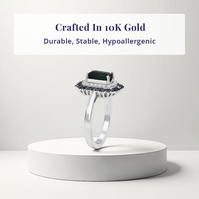 Luxoro AAA Pirineu Lagoon Tourmaline, Blue Diamond, Diamond (I2) Ring in 10K White Gold 2.20 ctw (Size 10.0)