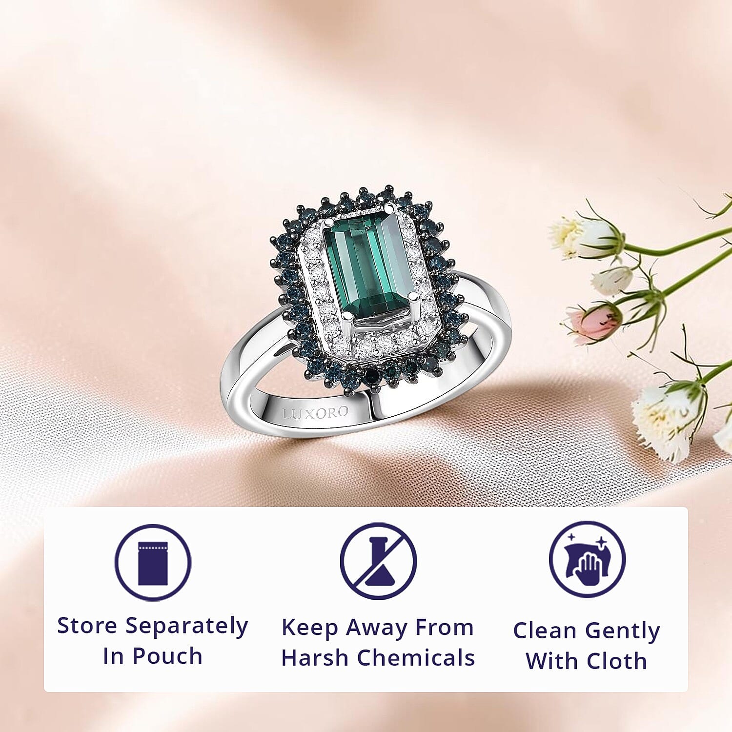 Luxoro AAA Pirineu Lagoon Tourmaline, Blue Diamond, Diamond (I2) Ring in 10K White Gold 2.20 ctw (Size 10.0)