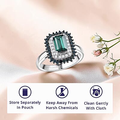 Luxoro AAA Pirineu Lagoon Tourmaline, Blue Diamond, Diamond (I2) Ring in 10K White Gold 2.20 ctw (Size 10.0)