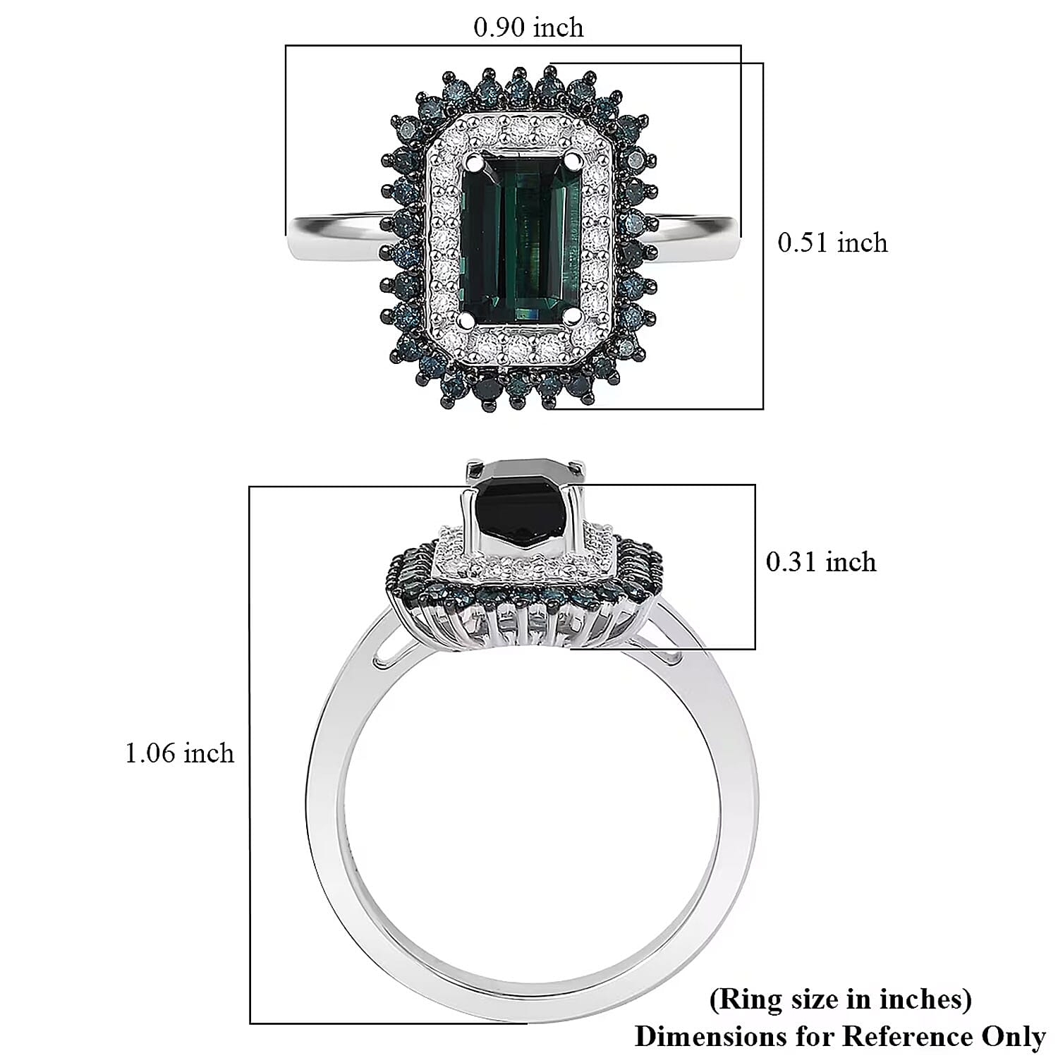 Luxoro AAA Pirineu Lagoon Tourmaline, Blue Diamond, Diamond (I2) Ring in 10K White Gold 2.20 ctw (Size 10.0)