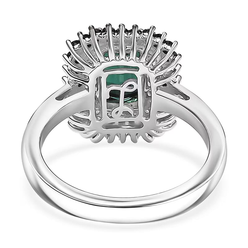 Luxoro AAA Pirineu Lagoon Tourmaline, Blue Diamond, Diamond (I2) Ring in 10K White Gold 2.20 ctw (Size 10.0)