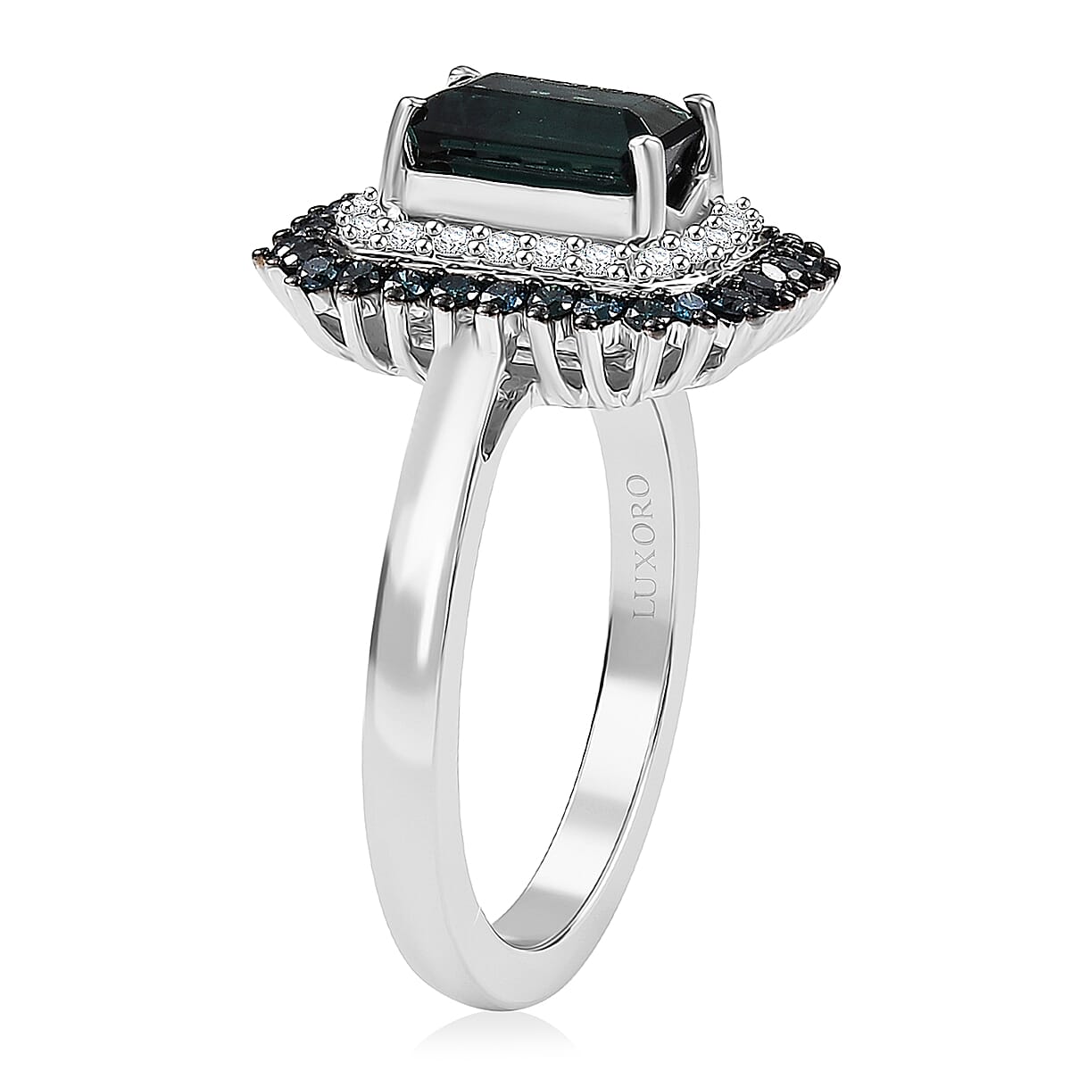 Luxoro AAA Pirineu Lagoon Tourmaline, Blue Diamond, Diamond Ring in 10K White Gold 2.20 ctw (Size 6.0) image number 3