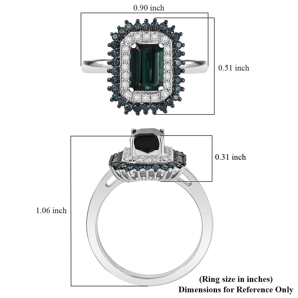 Luxoro AAA Pirineu Lagoon Tourmaline, Blue Diamond and Diamond I2 2.20 ctw Ring in 10K White Gold (Size 7.0) 4.30 Grams image number 5