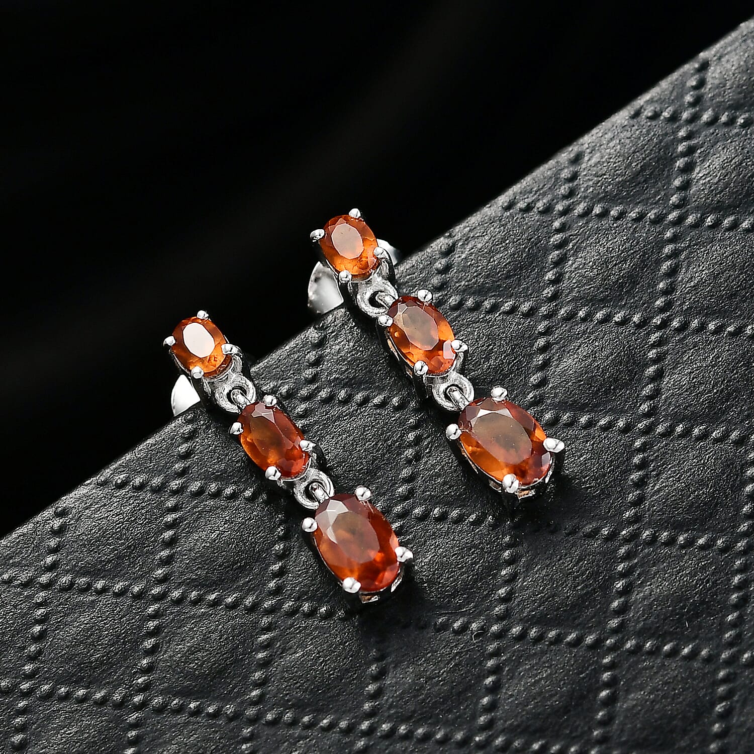 D'Joy Premium Ceylon Hessonite Garnet 2.15 ctw Earrings in Platinum Over Sterling Silver