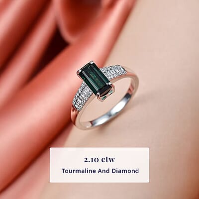 Luxoro AAA Pirineu Lagoon Tourmaline, Diamond Ring in 14K White Gold 2.10 ctw (Size 9.0)