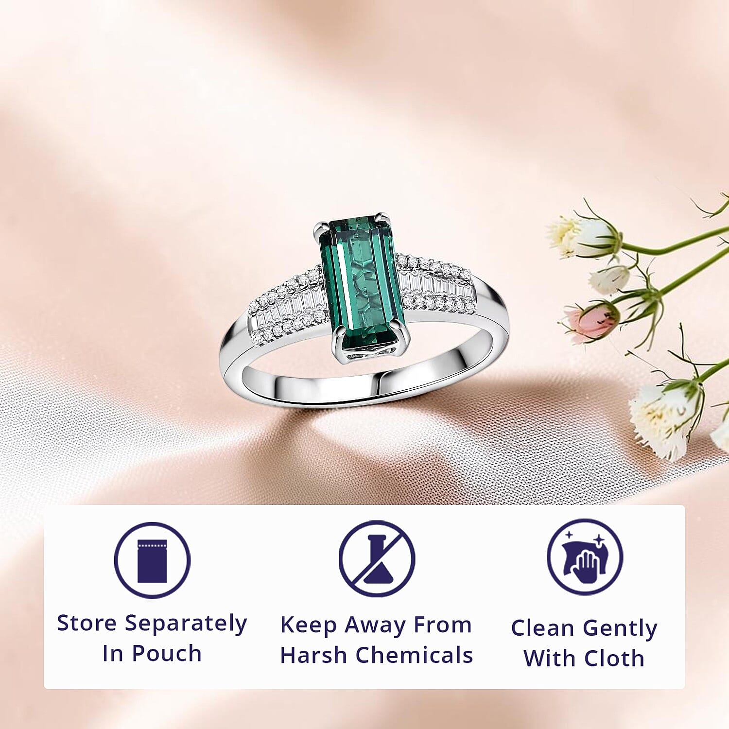 Luxoro AAA Pirineu Lagoon Tourmaline, Diamond Ring in 14K White Gold 2.10 ctw (Size 9.0)