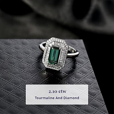 Luxoro AAA Pirineu Lagoon Tourmaline, Diamond Ring in 14K White Gold 2.10 ctw (Size 12.0)
