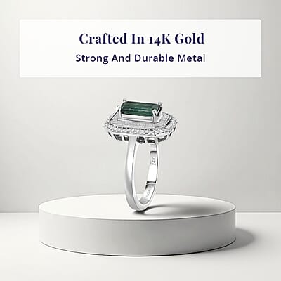 Luxoro AAA Pirineu Lagoon Tourmaline, Diamond Ring in 14K White Gold 2.10 ctw (Size 5.0)