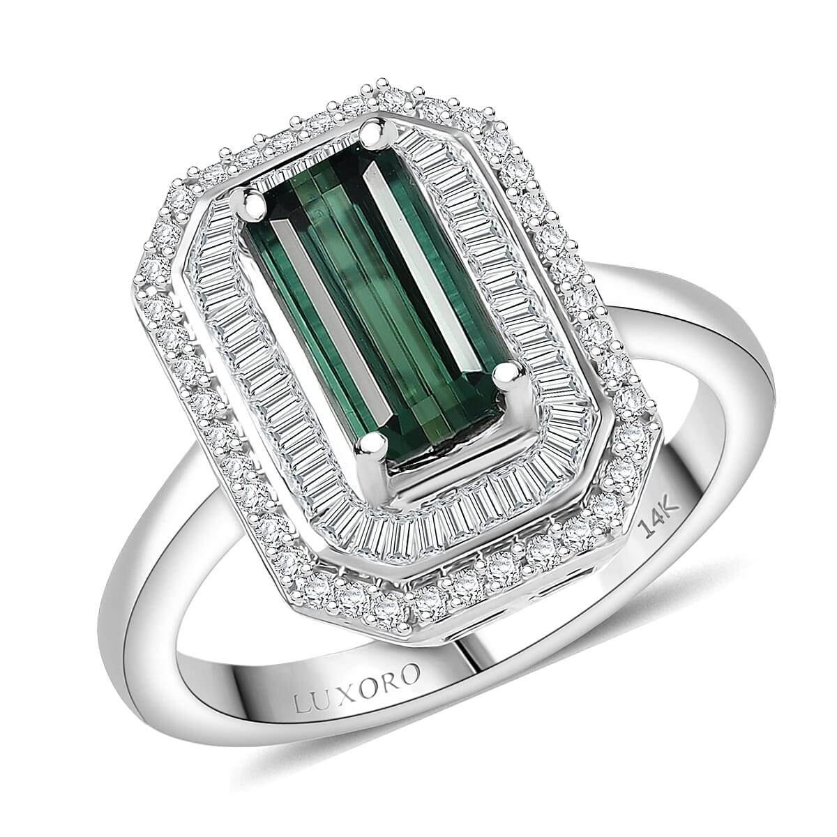 Luxoro 14K White Gold AAA Pirineu Lagoon Tourmaline, Diamond (I2) (0.45 cts) Ring (Size 10.0) (4.80 g ) 2.10 ctw