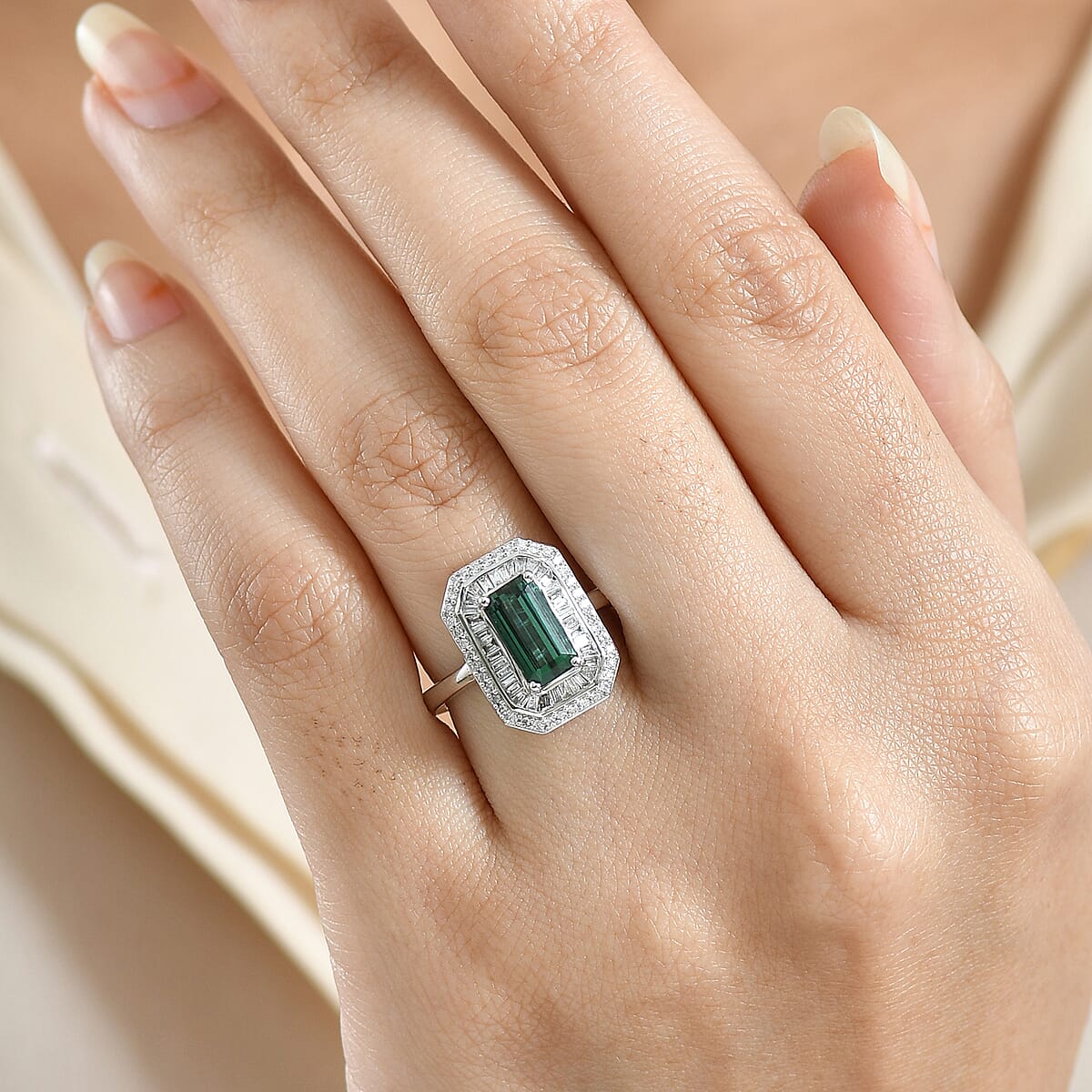 Luxoro AAA Pirineu Lagoon Tourmaline and Diamond I2 2.10 ctw Ring in 14K White Gold (Size 7.0) 4.80 Grams image number 2