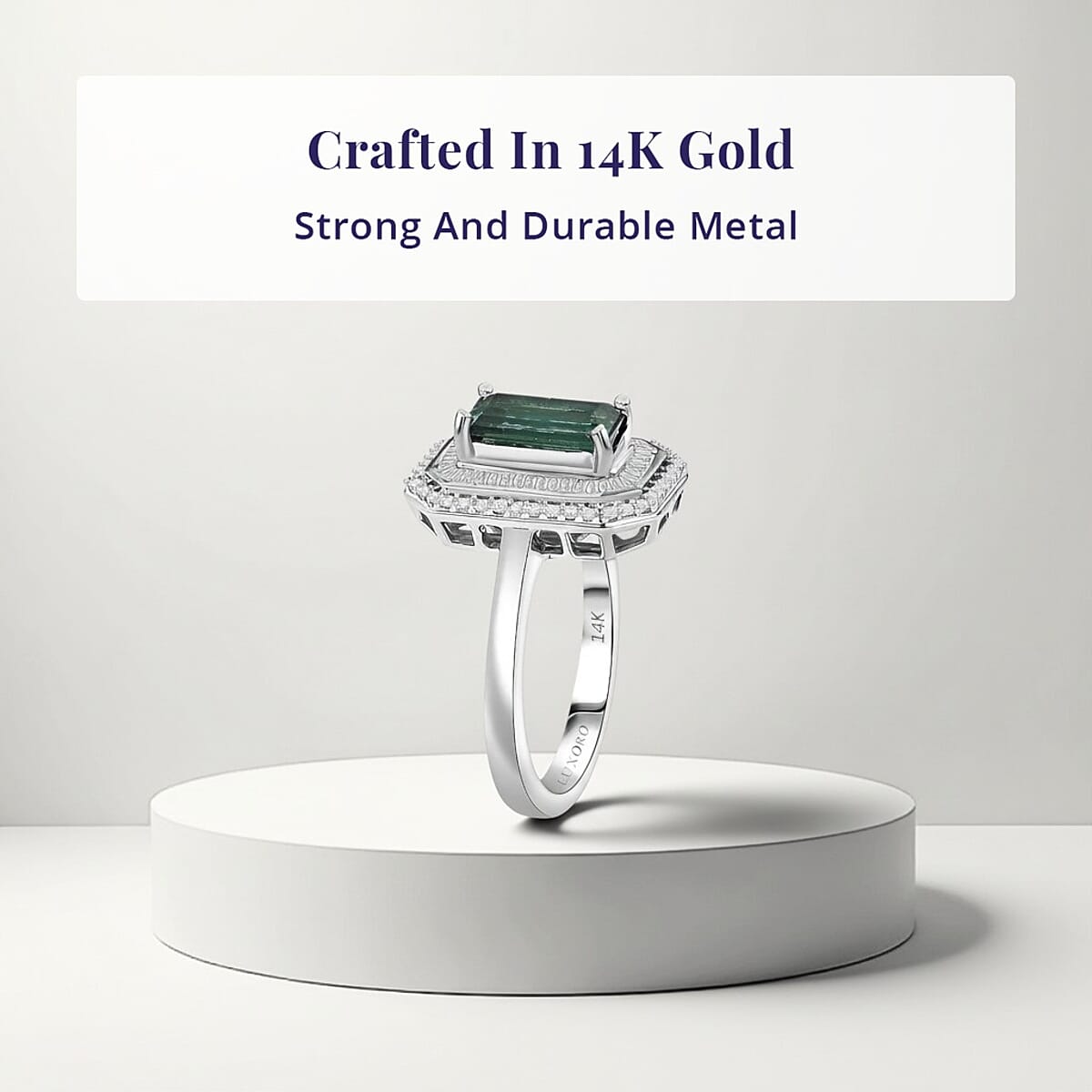 Luxoro AAA Pirineu Lagoon Tourmaline, Diamond Ring in 14K White Gold 2.10 ctw (Size 8.5) image number 3