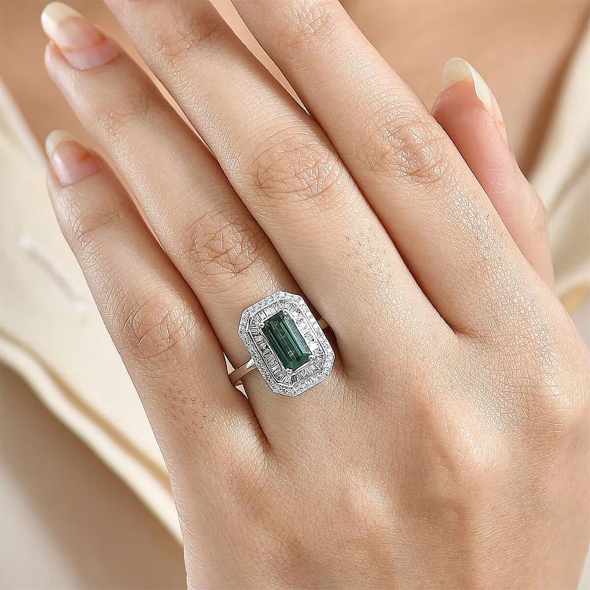 Luxoro AAA Pirineu Lagoon Tourmaline, Diamond Ring in 14K White Gold 2.10 ctw (Size 9.0) image number 1