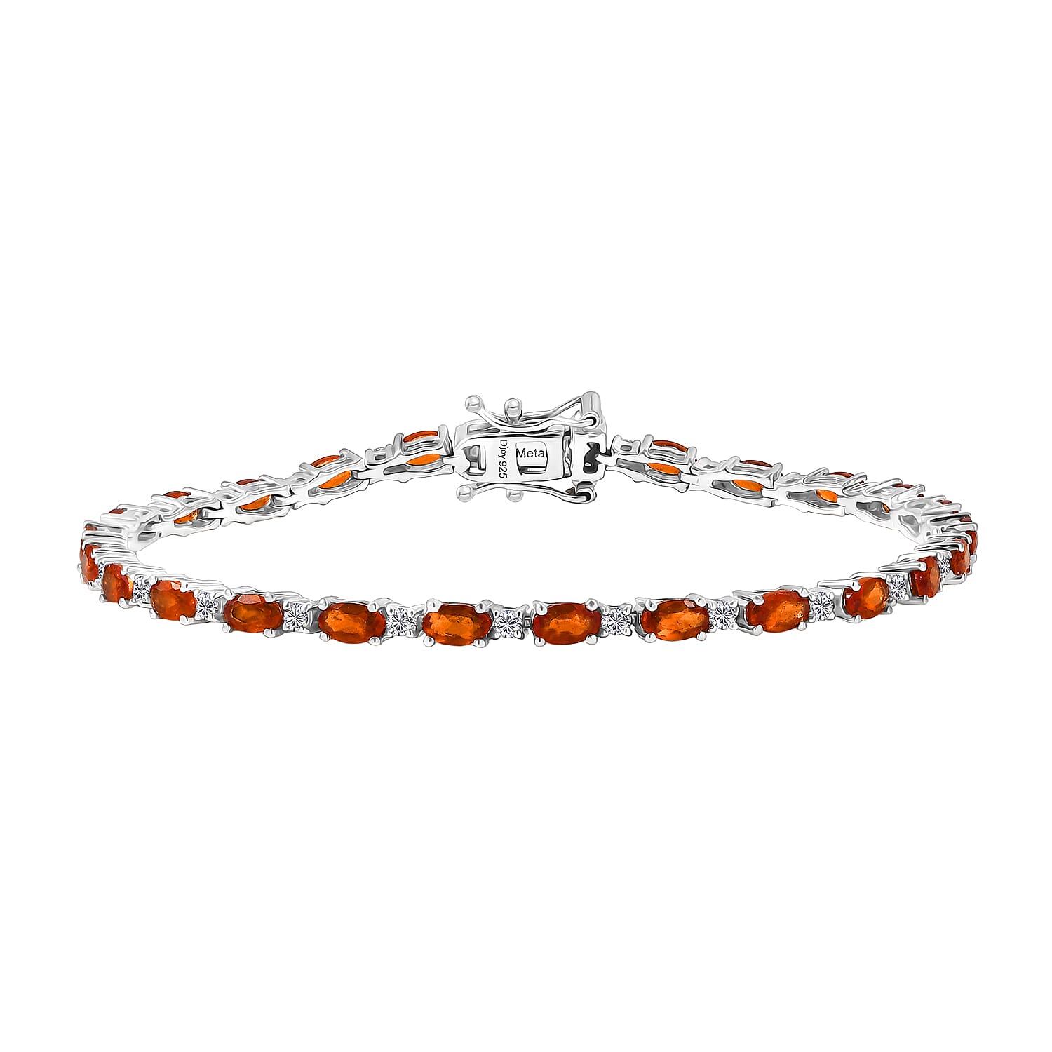 D'Joy Premium Ratnapura Hessonite Garnet and White Zircon 8.00 ctw Bracelet in Rhodium Over Sterling Silver (7.50 In)