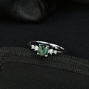 D'Joy Arquiana Mint Tourmaline, Diamond Ring in Rhodium Over Sterling Silver 1.00 ctw (Size 6.0)