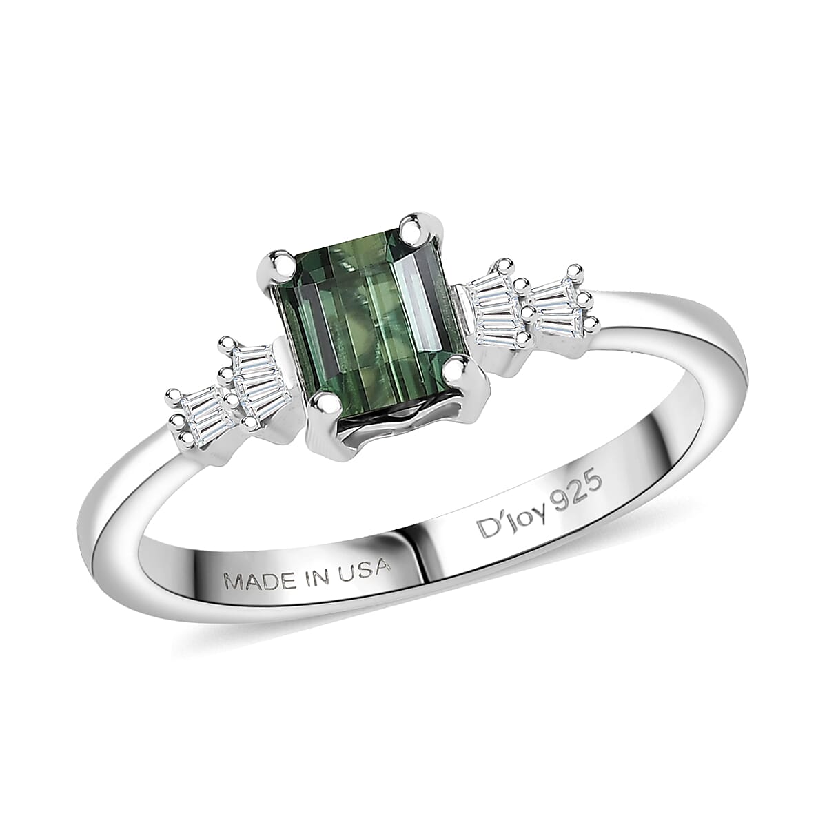 D'Joy Premium Mint Tourmaline, Diamond Ring in Rhodium Over Sterling Silver (Size 6.0) 1.00 ctw
