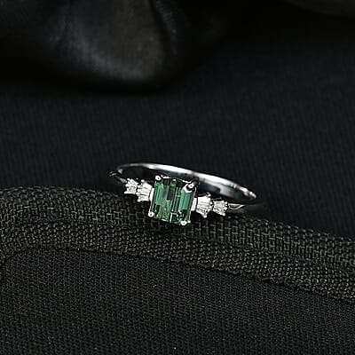 D'Joy Arquiana Mint Tourmaline, Diamond Ring in Rhodium Over Sterling Silver 1.00 ctw (Size 7.0)