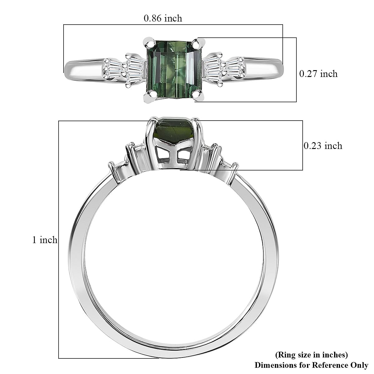 D'Joy Arquiana Mint Tourmaline, Diamond Ring in Rhodium Over Sterling Silver 1.00 ctw (Size 7.0) image number 5