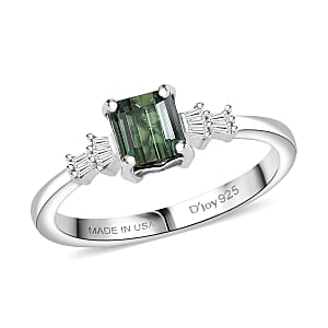 D'Joy Arquiana Mint Tourmaline, Diamond Ring in Rhodium Over Sterling Silver 1.00 ctw (Size 9.0)