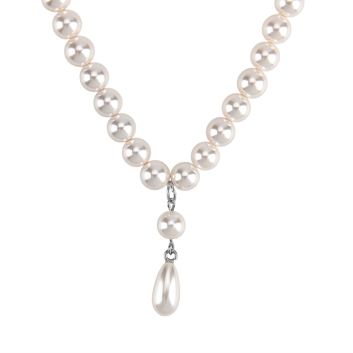 White Shell Pearl Drop Necklace in Stainless Steel 20 Inches image number 0