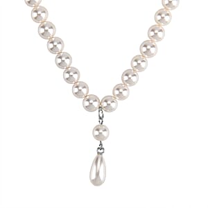 White Shell Pearl Drop Necklace in Stainless Steel 20 Inches