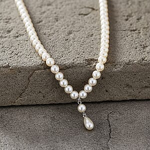 White Shell Pearl Drop Necklace in Stainless Steel 20 Inches