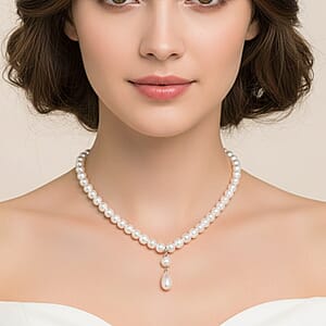 White Shell Pearl Drop Necklace in Stainless Steel 20 Inches