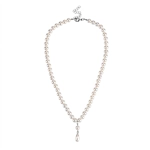 White Shell Pearl Drop Necklace in Stainless Steel 20 Inches