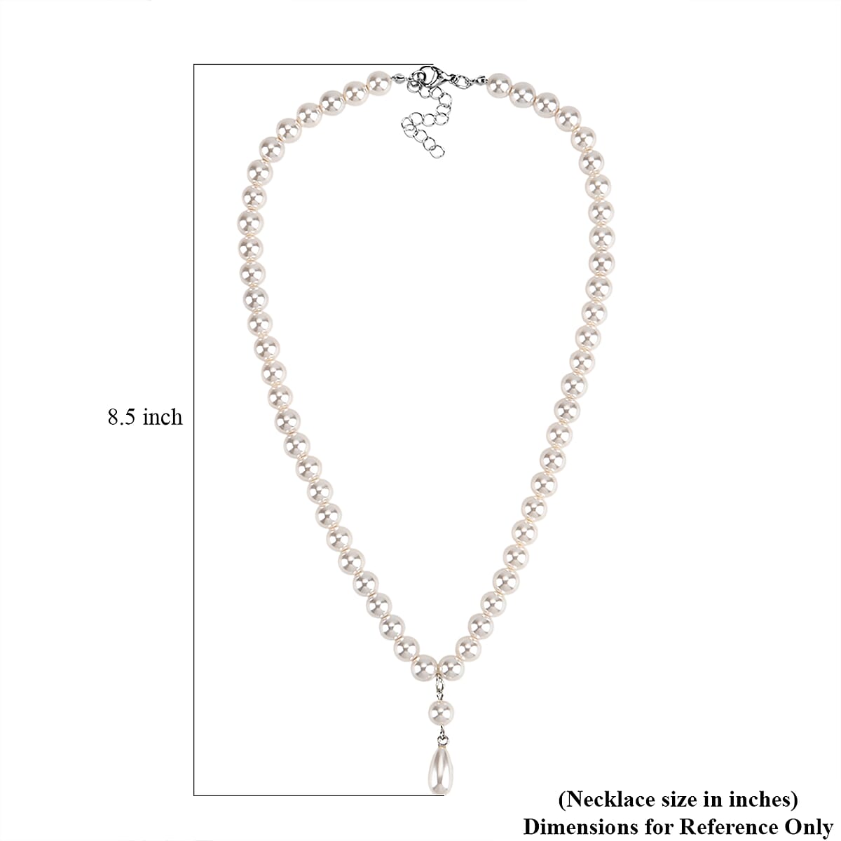 White Shell Pearl Drop Necklace in Stainless Steel 20 Inches image number 6