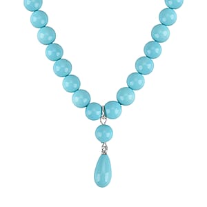 Sleeping Beauty Color Shell Pearl Drop Necklace in Stainless Steel 20 Inches