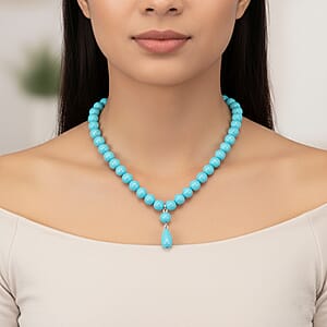 Sleeping Beauty Color Shell Pearl Drop Necklace in Stainless Steel 20 Inches