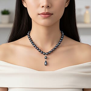 Peacock Color Shell Pearl Drop Necklace in Stainless Steel 20 Inches