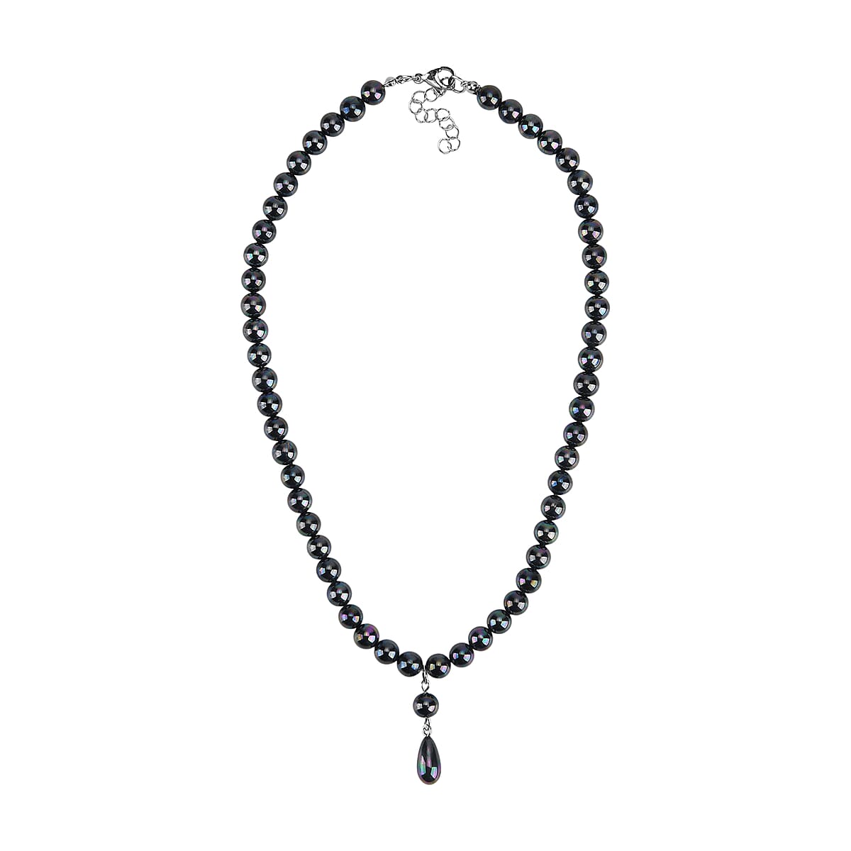 Peacock Color Shell Pearl Drop Necklace in Stainless Steel 20 Inches image number 3