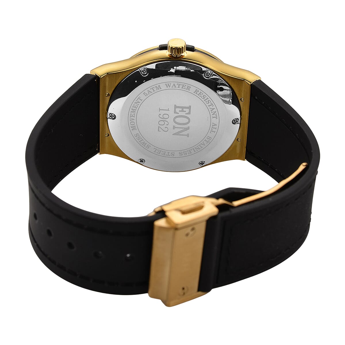 Doorbuster EON 1962 Moissanite Ronda 505 with Date Swiss Movement Watch with Leather Strap in ION Plated YG 3.00 ctw image number 6