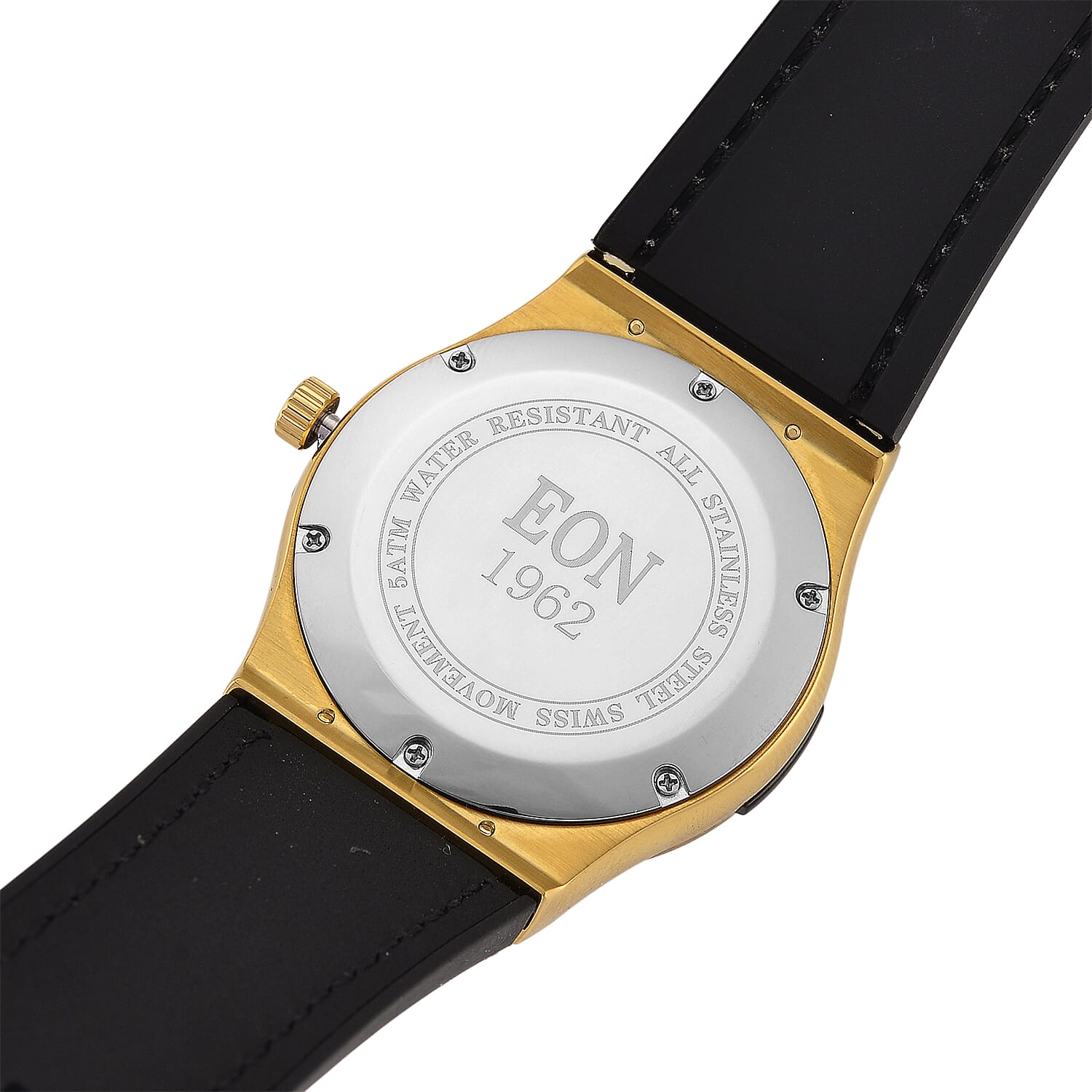 EON 1962 Moissanite Ronda 505 with Date Swiss Movement Watch with Leather Strap in ION Plated YG 3.00 ctw