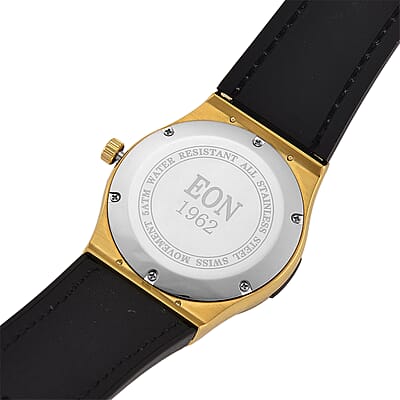 EON 1962 Moissanite Ronda 505 with Date Swiss Movement Watch with Leather Strap in ION Plated YG 3.00 ctw