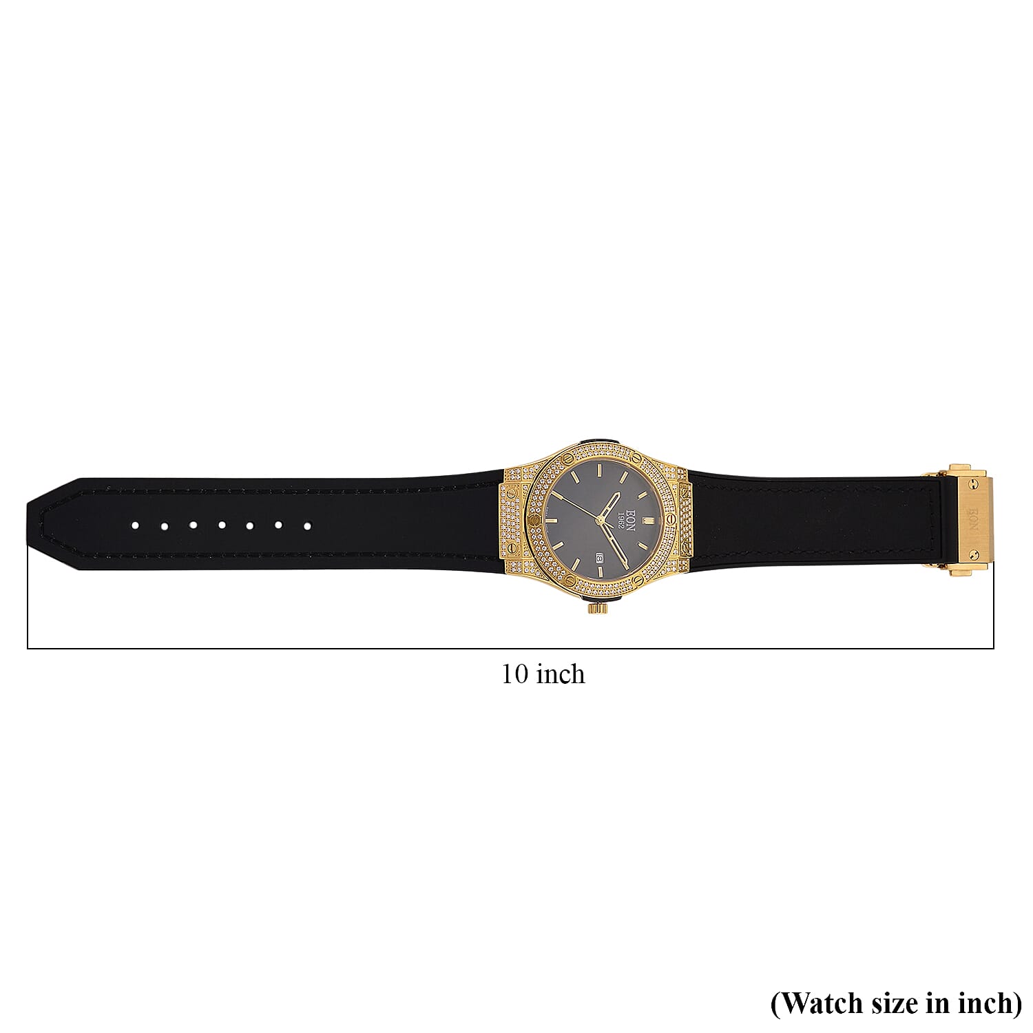EON 1962 Moissanite Ronda 505 with Date Swiss Movement Watch with Leather Strap in ION Plated YG 3.00 ctw