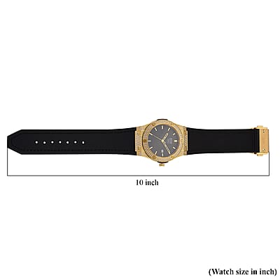 EON 1962 Moissanite Ronda 505 with Date Swiss Movement Watch with Leather Strap in ION Plated YG 3.00 ctw