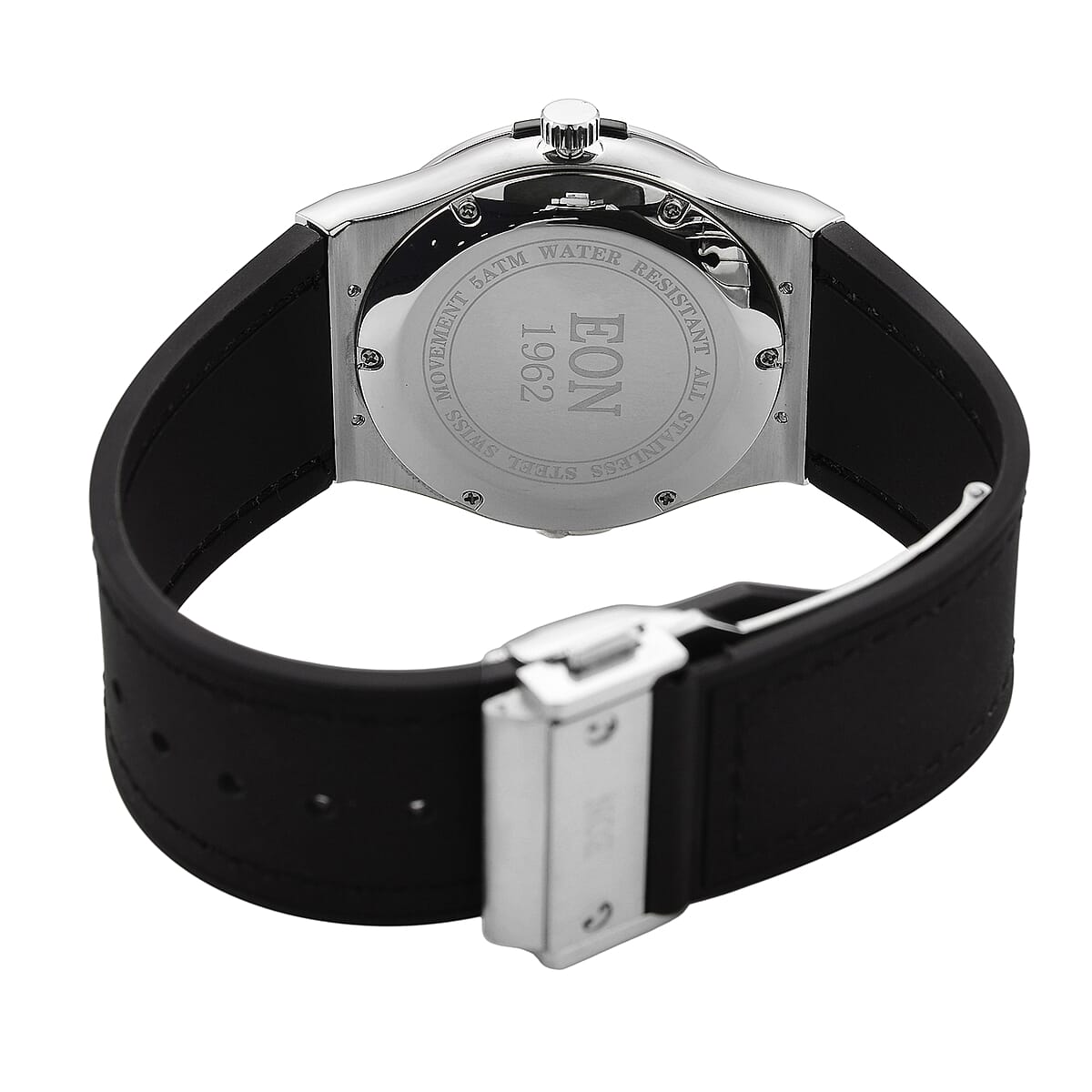  EON 1962 Moissanite Ronda 505 with Date Swiss Movement Watch with Leather Strap in Stainless Steel 3.00 ctw image number 6