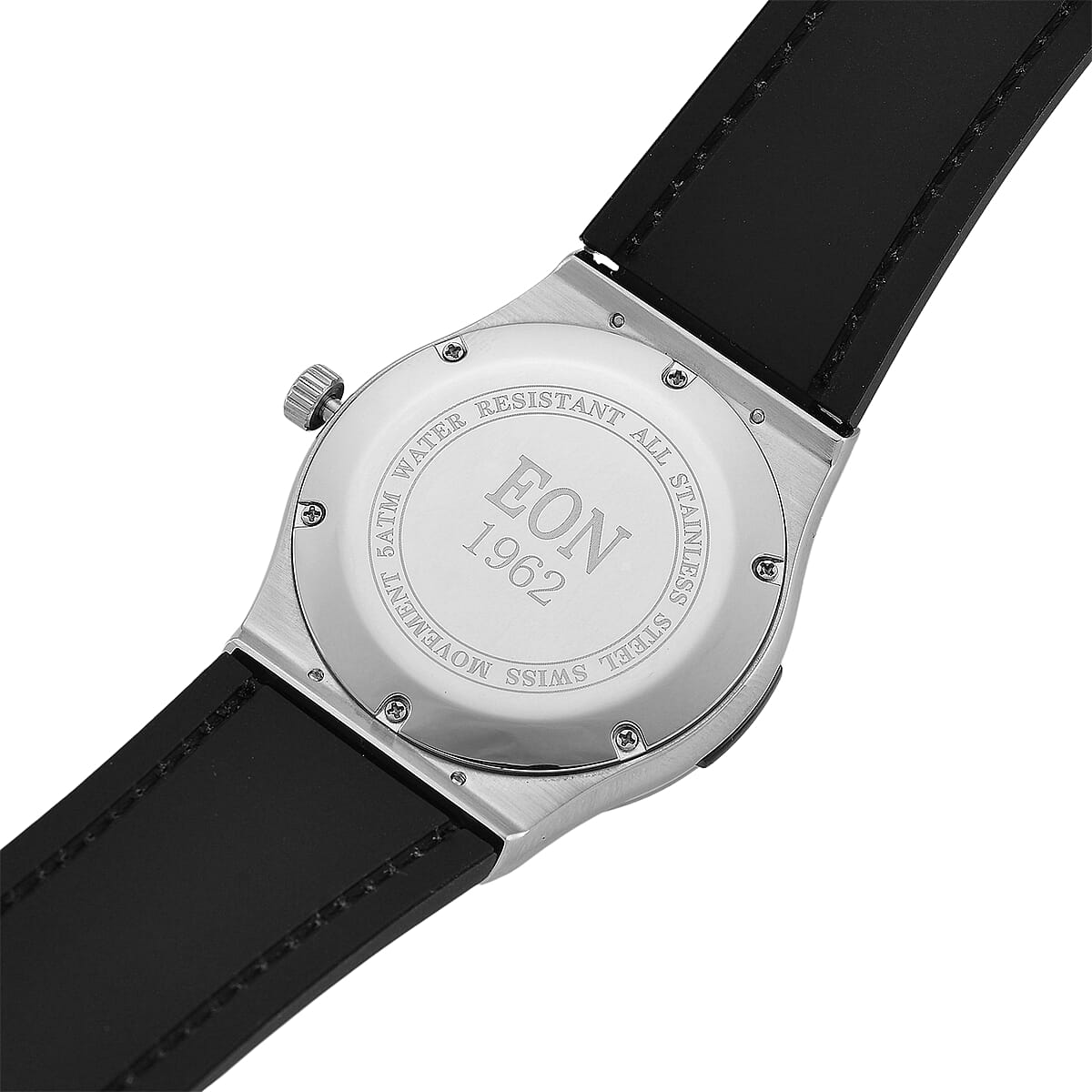  EON 1962 Moissanite Ronda 505 with Date Swiss Movement Watch with Leather Strap in Stainless Steel 3.00 ctw image number 7