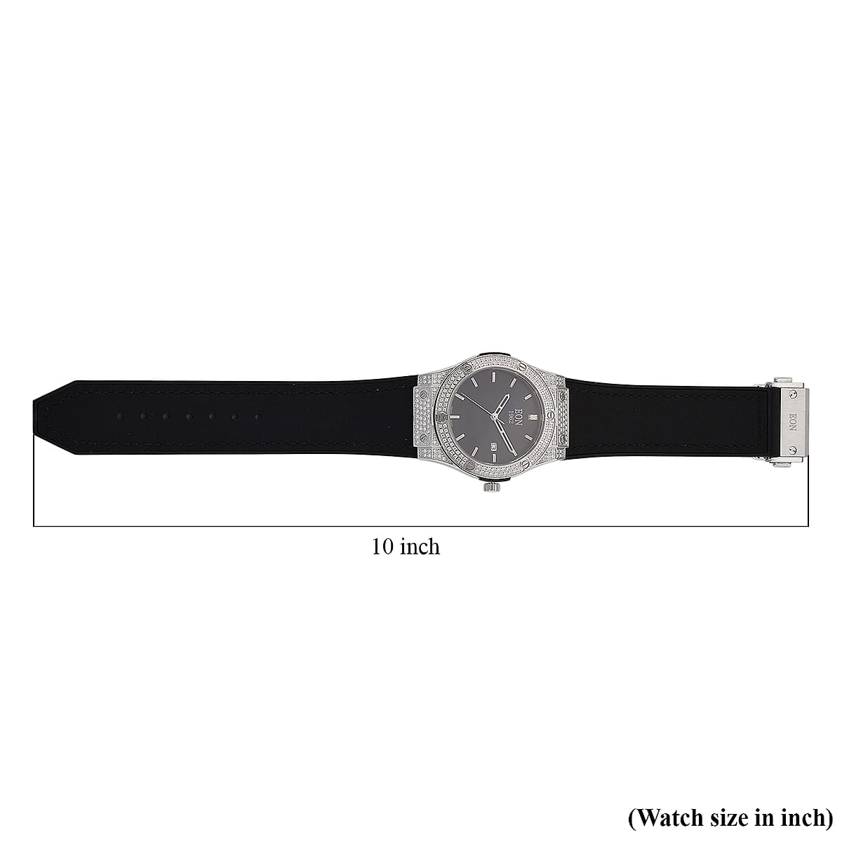  EON 1962 Moissanite Ronda 505 with Date Swiss Movement Watch with Leather Strap in Stainless Steel 3.00 ctw image number 8