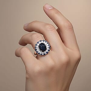 D'Joy Premium Blue Star Sapphire (DF) and Multi Gemstone 6.20 ctw Celestial Bloom Ring in Rhodium Over Sterling Silver (Size 10.0)