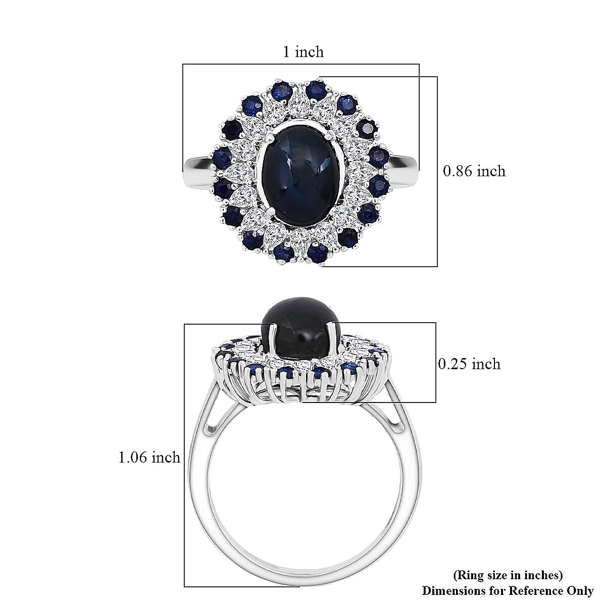 D'Joy Premium Blue Star Sapphire (DF) and Multi Gemstone 6.20 ctw Royal Double Halo Ring in Rhodium Over Sterling Silver (Size 10.0)