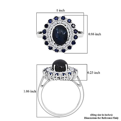 D'Joy Premium Blue Star Sapphire (DF) and Multi Gemstone 6.20 ctw Royal Double Halo Ring in Rhodium Over Sterling Silver (Size 10.0)