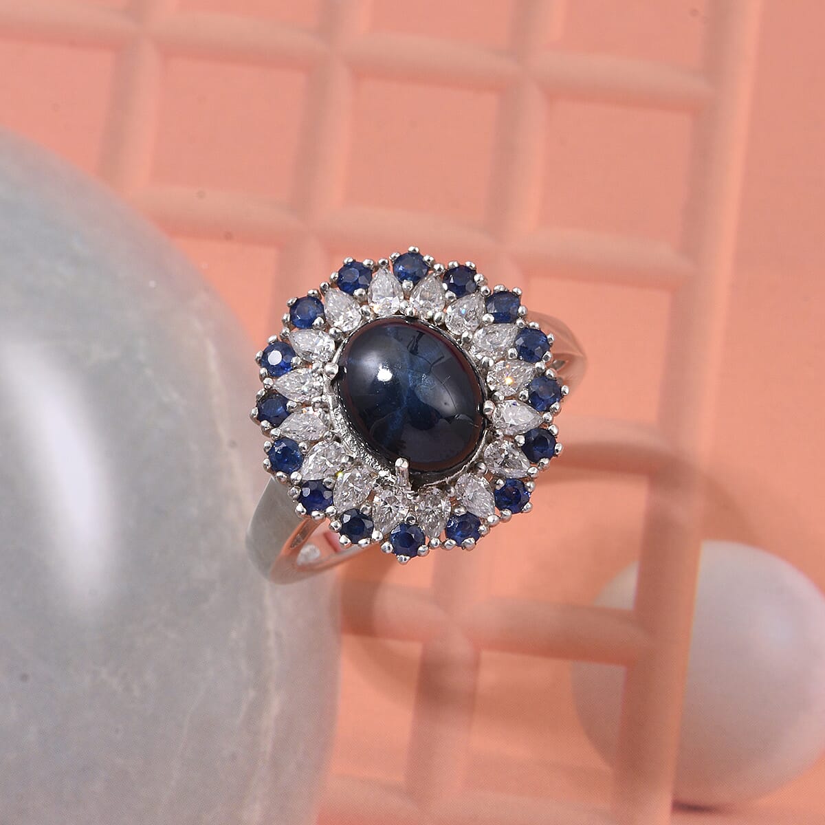 D'Joy Premium Blue Star Sapphire (DF) and Multi Gemstone 6.20 ctw Celestial Bloom Ring in Rhodium Over Sterling Silver (Size 7.0) image number 1